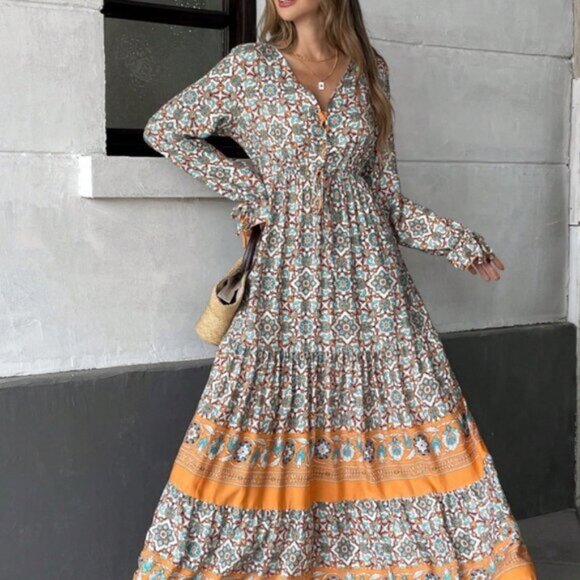 Dresses & Skirts - New Casual Patchwork Full Print Short Sleeve Dress Maxi Women Outfit Fall C